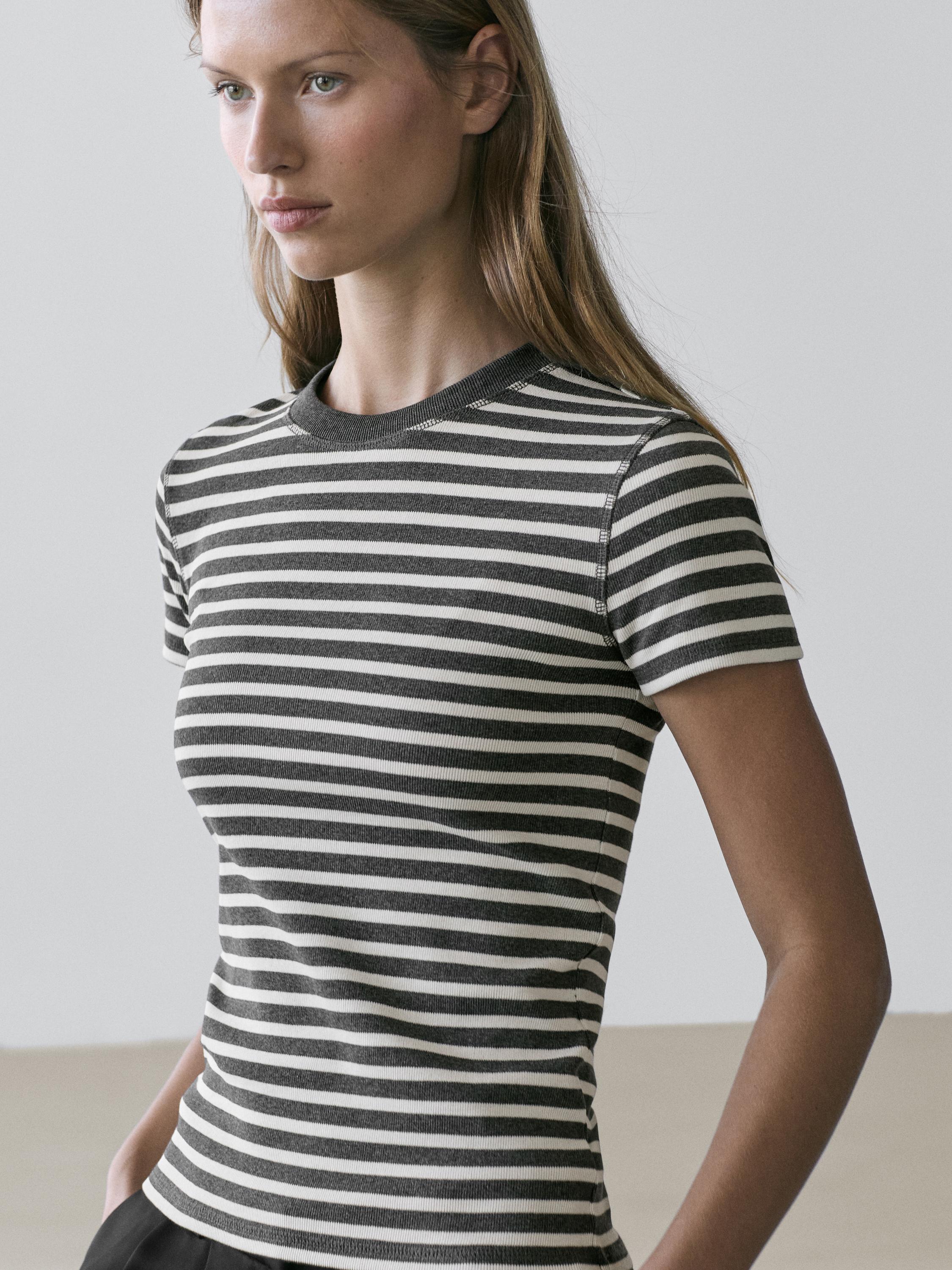 Striped short sleeve cotton T-shirt